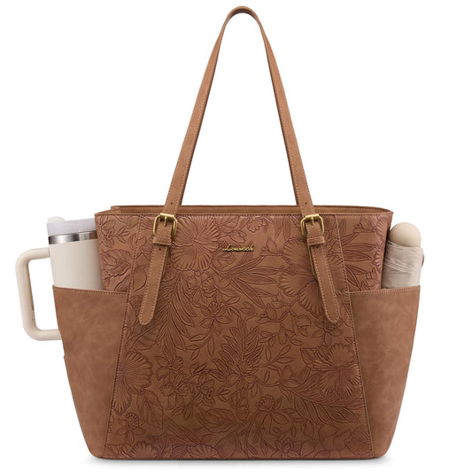 LOVEVOOK Laptop Tote Bag for Women With Large Cup Holder, Leather Work Tote Bag for Women,15.6 Inch Professional Computer Briefcase Business Teacher Commuter Shoulder Bag,Office Travel Gift