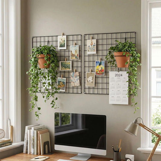 Kaforise Painted Wire Wall Grid Panel, Multifunction Photo Hanging Display and Wall Storage Organizer, Pack of 2, Size:23.6"x 23.6", Square Black