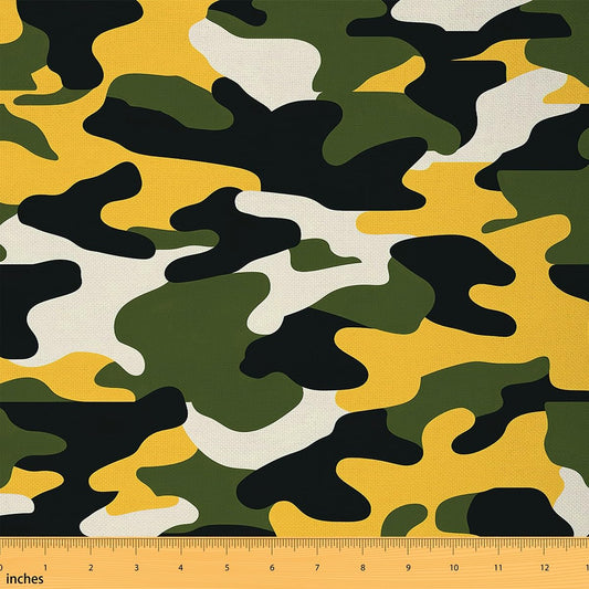 Green Yellow Camouflage Fabric by The Yard Army Soldier Lovers DIY Sewing Craft Hobby Fabric by The Yard Irregular Pattern Decorative Fabric Soft Flannel Polyester No Stretch,1 Yard
