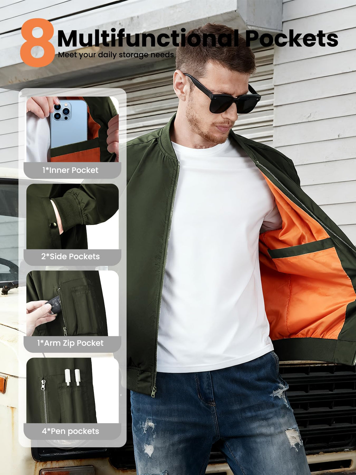 Flyplus Men's Bomber Jacket Lightweight Water Resistant