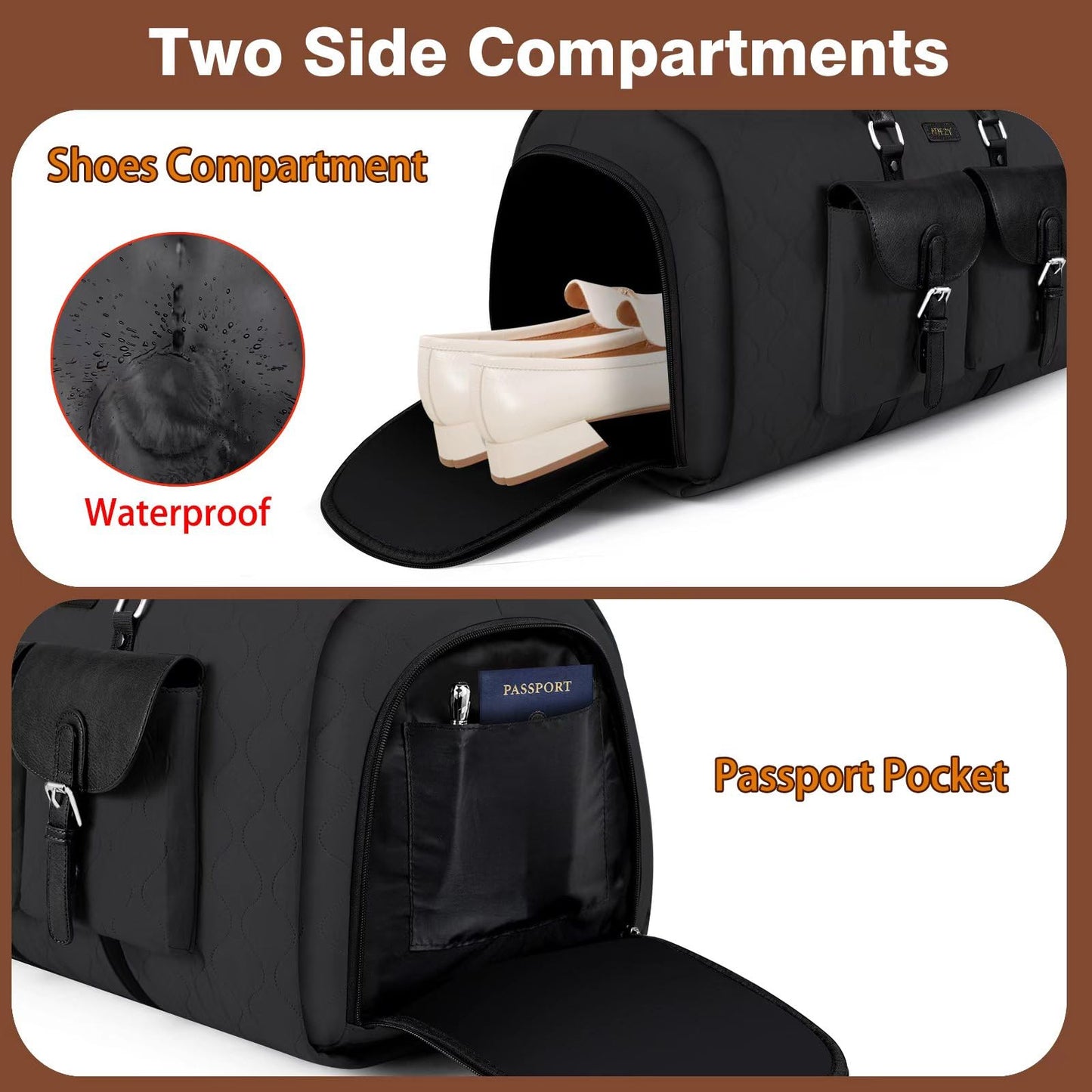 Garment Duffel Bag for Travel - ITIEZY Convertible Carry on Garment Duffel Travel Bag for Women Men Large Weekender Bag with Shoes Pouch 2 in 1 Hanging Suit Travel Duffel Bag 3pcs Set