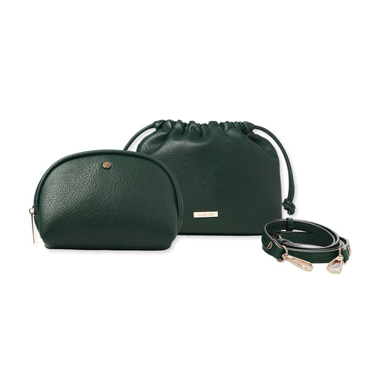 Mali+Lili Lola Beauty Bag Duo, Makeup Bag Travel Cosmetic Bag Set of 2, leather Purse Crossbody Bags for Women and Girls, Cute Makeup Pouch, Travel Pouch, Crossbody Purses for Women, Emerald
