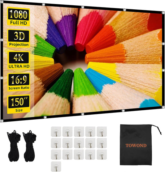 TOWOND 150 inch 16:9 Projector Screen Projection Screen Indoor Outdoor Washable Anti-Crease HD Rear Front Movies Screen