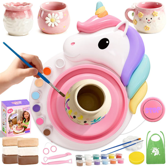 Oeasic Unicorn Pottery Wheel for Kids, Arts and Crafts for Kids Ages 8-12, PotteryCraft Kit with Clay, Art Supplies for Kids Birthday Christmas Gift for 6 7 8 9 10 11 12+