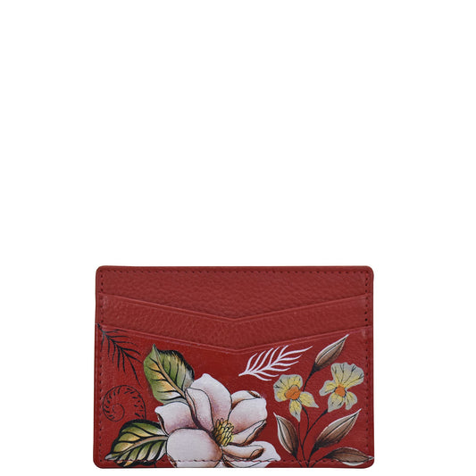 Anuschka Women’s Leather Card Holder – Hand-Painted Genuine Leather Card Holder with 4 Slots - 1032, Crimson Garden