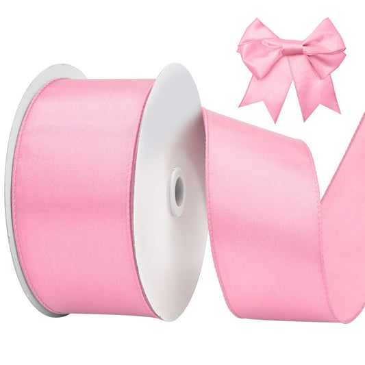 BVIEAKD Pink Wired Satin Ribbon 2-1/2 Inch × 25 Yards Wired Ribbon for Gift Wrapping Crafts Home Decor Christmas Tree Bow Wedding Party