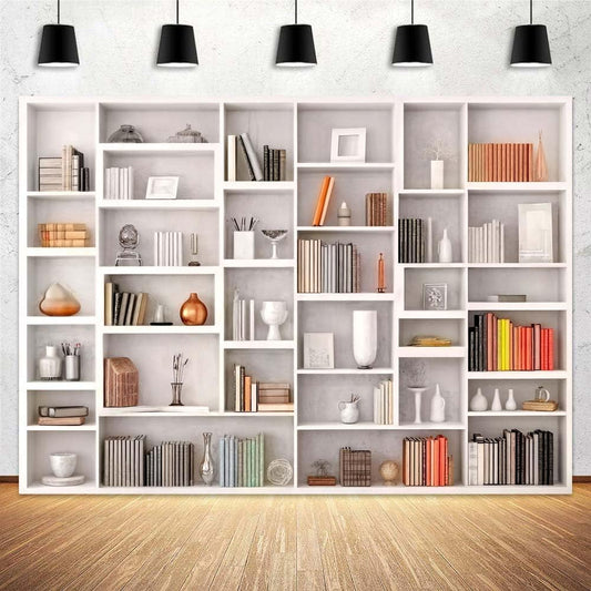 Xguatan 7x5ft White Bookshelf Backdrop Office Home Bookcase Photography Backdrop Decoration for Video Conference, Zoom