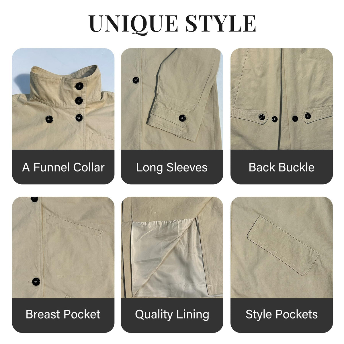 Ainangua Washed Canvas Bomber Jacket Women Oversized Funnel Neck Button Down Jackets Spring Stretch Casual Coat Outdoor(Apricot,S)