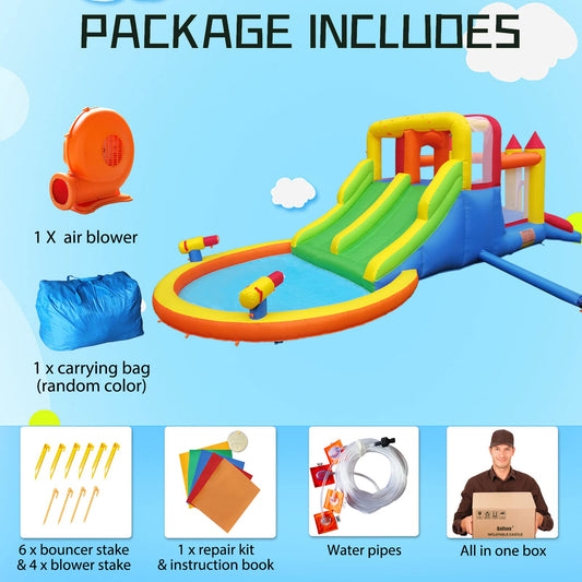 Umbalir InfIatable Bonuce House with 4 Slides & Large Splash Pool, Water Park with Ultra-Wide Climbing Wall, Jumping, Water Cannons & Surprise Water Sprayers for 3-10 yr Kids(20.6'Lx9.6'Wx6.4'H)