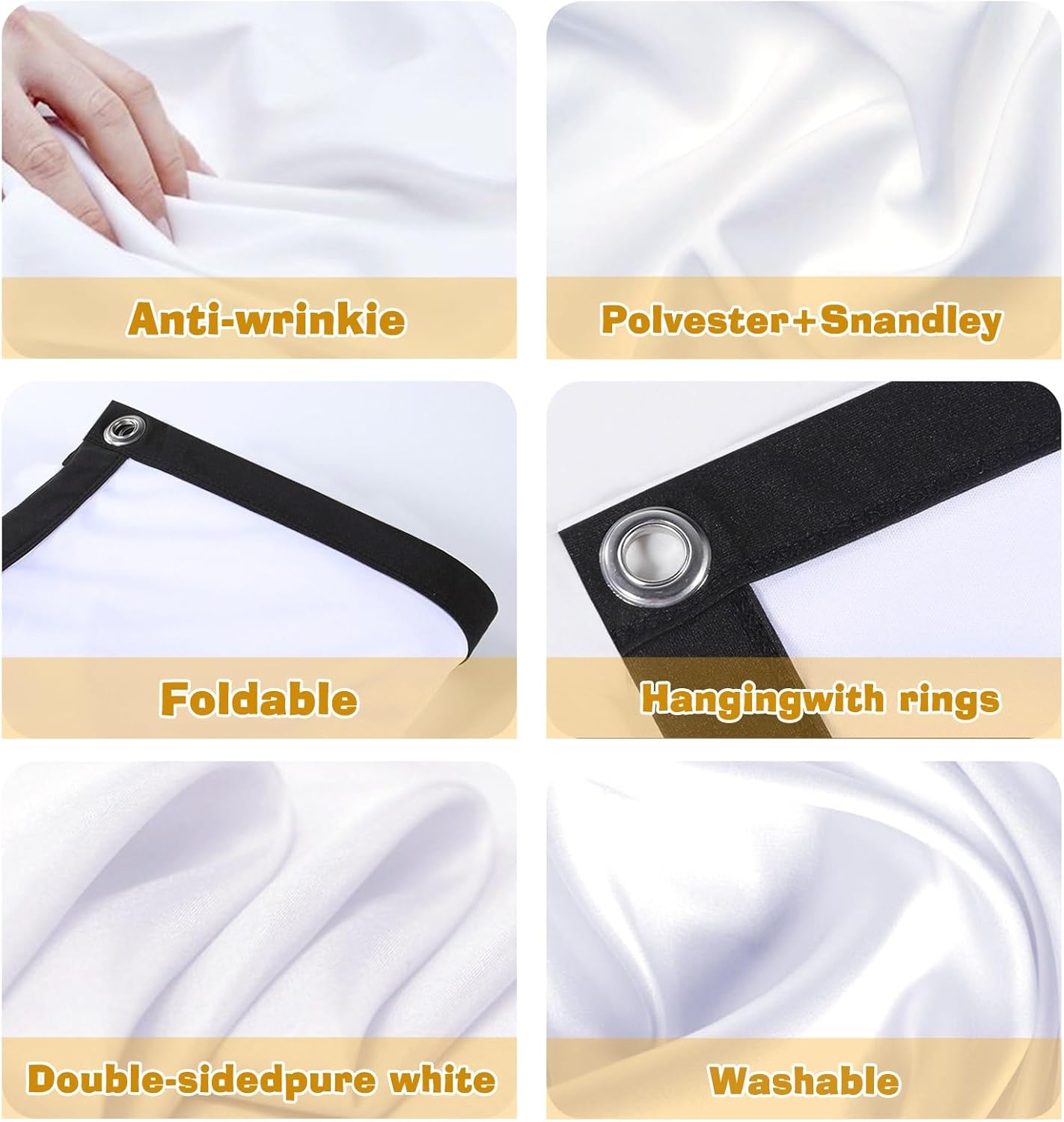 BooLooT 16:9 (100 inches) Projector Screen Portable Movies Screens Foldable Wrinkle-Resistant Fabric with Dual