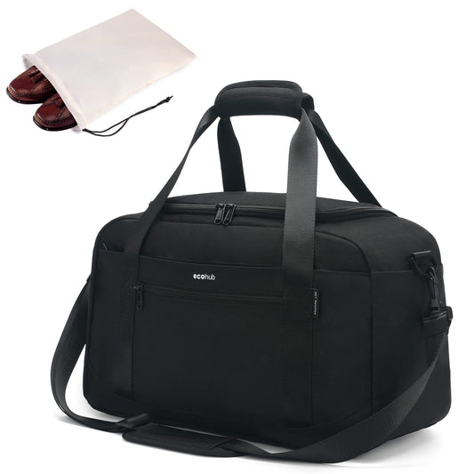 ECOHUB Personal Item Bag 16'' Small Duffel Bag Travel Bag WeekenderBag GymBag Tote Duffel bag Overnight Bags Travel Essentials for Women and Men Shoulder Bag Carry On Shoes Bag (Black)