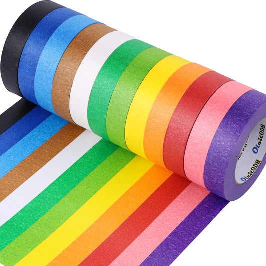 Oleitodh 12 Rolls Colored Masking Tape-1 inch x 660 Yards Painters Tape, Rainbow Colors Rolls Bulk Colorful Paper Marking Tape Decorative Arts Crafts Labeling DIY Home Office Supplies