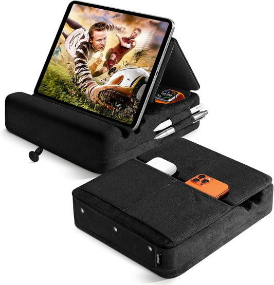 TpeeTeek 4-13" Tablet Pillow Stand with Storage, Foldable iPad Holder for Lep, Bed, Sofa, and Desk - Soft Pad Dock