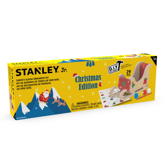 Red Toolbox Stanley Jr. DIY Wood Mini Santa Sleigh and Reindeer Set - Craft Kit for Kids - Create Your Own Mini Santa Sleigh - Perfect Holiday Decoration