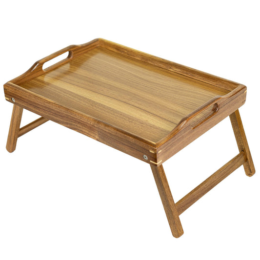 Utoplike Acacia Bed Tray for Eating, Breakfast Trays with Foldable Legs for Bed, Wood Folding Serving Table for Sofa
