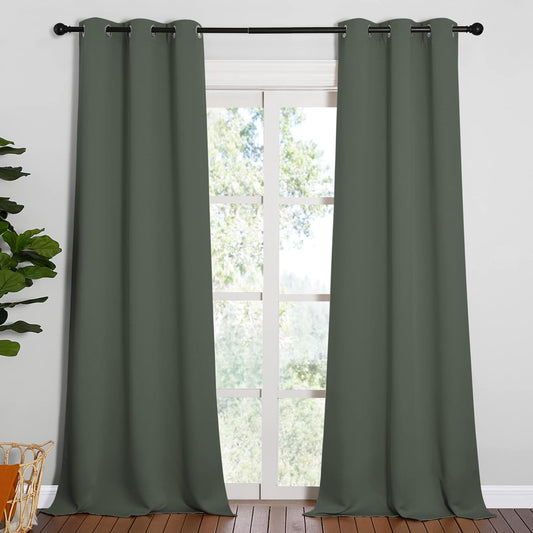 NICETOWN Room Darkening Curtain Panels - Energy-Efficient Toddler Boy Drapes | Dark Mallard, 42" W x 90" L, 2 Panels