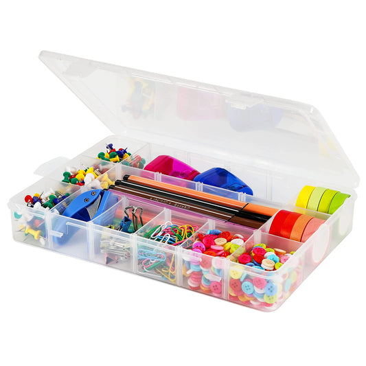 Exptolii 18 Grids Plastic Organizer Box with Dividers, Clear Compartment Container Storage for Washi Tapes Beads Crafts Jewelry Fishing Tackles, Size10.8 x 7.7 x 1.7 in