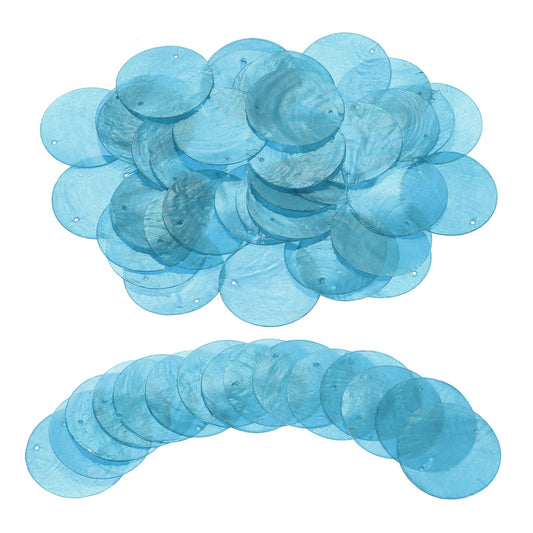 uxcell 120Pcs Capiz Shells 2" Round Natural Shells with 2 Holes for Seashell Wind Chimes Curtain Shell Garland DIY Craft Wedding Home, Light Blue