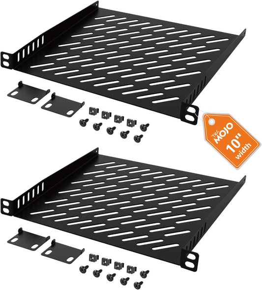 Tecmojo 2 Pack 0.5U 10" 7.87" Rack Mount Shelf for Server Rack, Deep Vented Cantilever Tray, Metal Shelf for Network