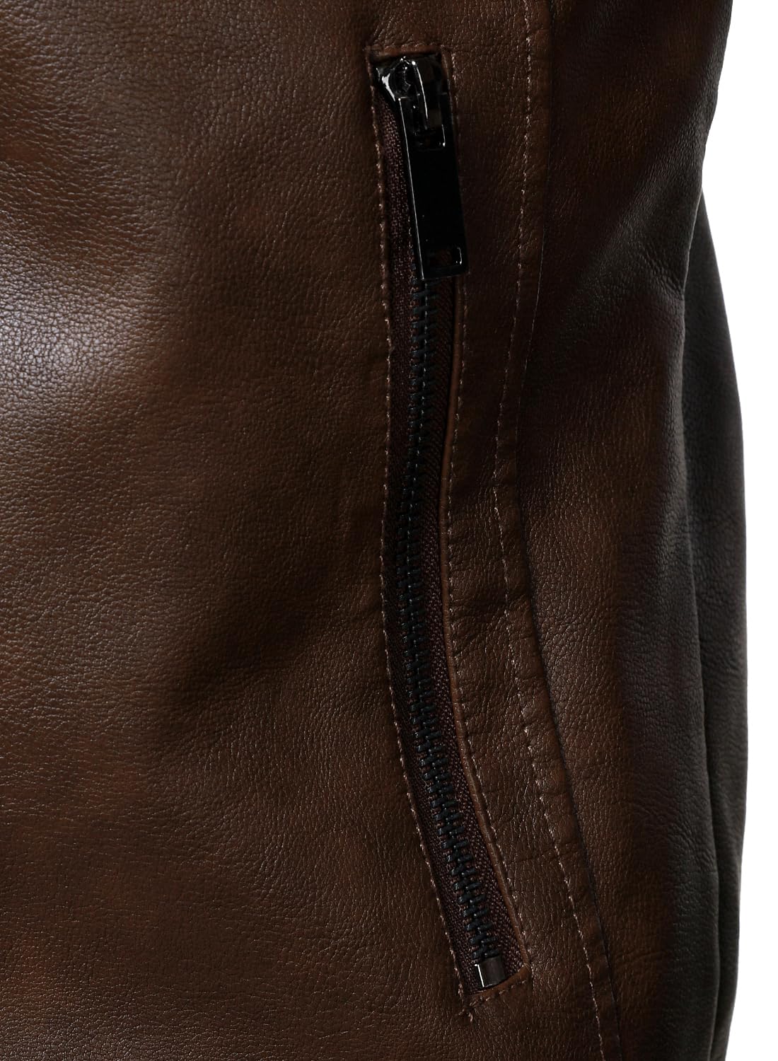 HOOD CREW Mens PU Leather Jacket Classic Style Turn Down Collar Faux Leather Biker Jackets Coffee M
