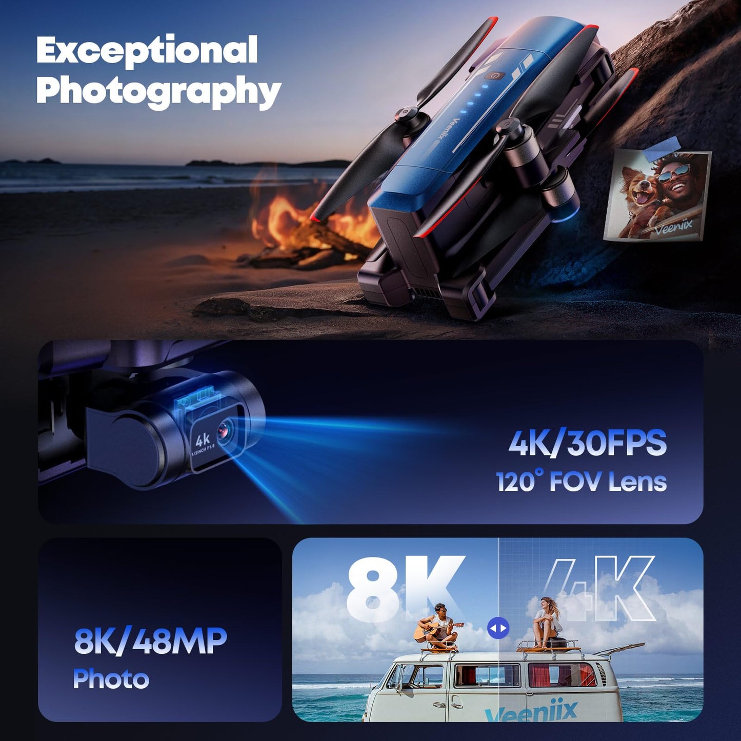V11PRO Drone with 8K Camera for Adults, 3-Axis Gimbal Drones with 4K/30fps Video, 48 Million Pixels, 80min Flight Time with 2 Batteries, 6KM Video Transmission Quadcopter, Professional Drone