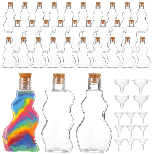 Yaomiao 30 Packs 2.5 oz Plastic Sand Art Bottles with Lids 3 Styles Sand Art Clear Containers for Wedding Invitations Fun Arts Crafts Supplies Decorations