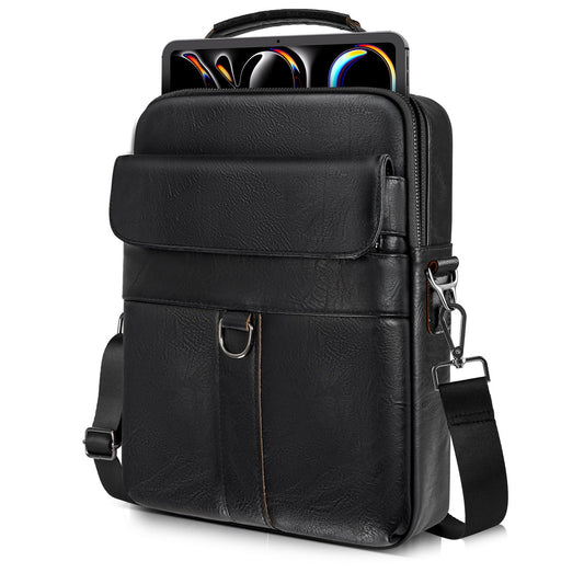 13 Inch Laptop Shoulder Bag Leather Carrying Case for Macbook Air 13" M5 M4 M3 M2 A3449 A3420 A3113 A2681/MacBook Pro 14" M5 M4 M3/2026 MacBook Neo, Vertical Laptop Sleeve Messenger Computer Bag,Black