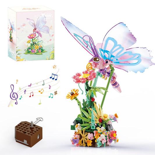 KAZI Butterfly Building Toy Set - Music Box for Girls & Kids Ages 8 Plus,DIY Insect and Flowers Crafts Kit for Home Decor,Living Room or Bedroom,Gifts for Insect Lovers, for Mom