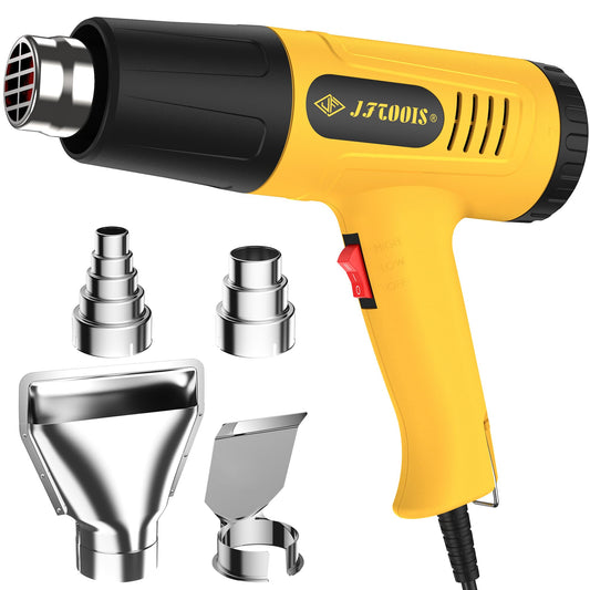 Heat Gun 1300W for Vinyl Wrap,Crafting,Shrink Tubing,Paint,Epoxy Resin,Candle Making,Adjustable Temperature,Overload Protection Hot Air Gun Kit Nozzles (Yellow, Two-Gear Button Temperature Control)