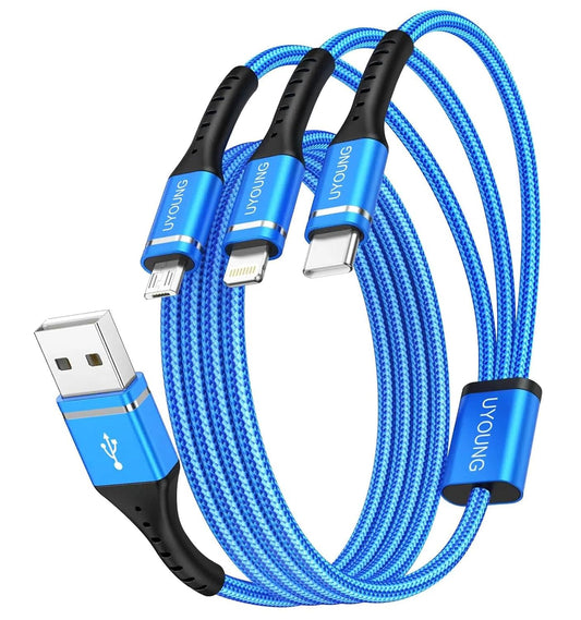 2Pack 6FT, 3 1 Multi Charging Cable in Charger Cable Braided Universal Phone Charging Cord with Lightning/Type C/Micro