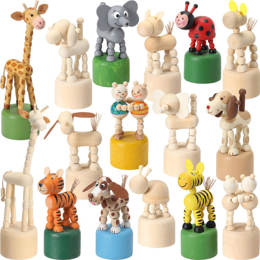 DoubleFill 16 Pcs Wooden Crafts to Paint Unfinished Wood Animals Figures Animals 3D DIY Painting Crafts for Kids Boys Girls Birthday Party Favors