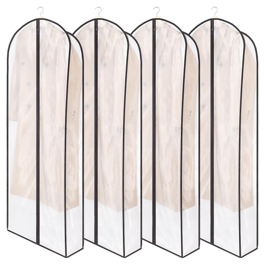 Zilink Breathable Leather Jacket Coat Storage Bags 60” Dress Bags for Gowns Long Dust Covers for Hanging Clothes with 7" Gussted Wrinkle Free for Leather Jacket Fur Coat Puffy Dress Storage, Set of 4