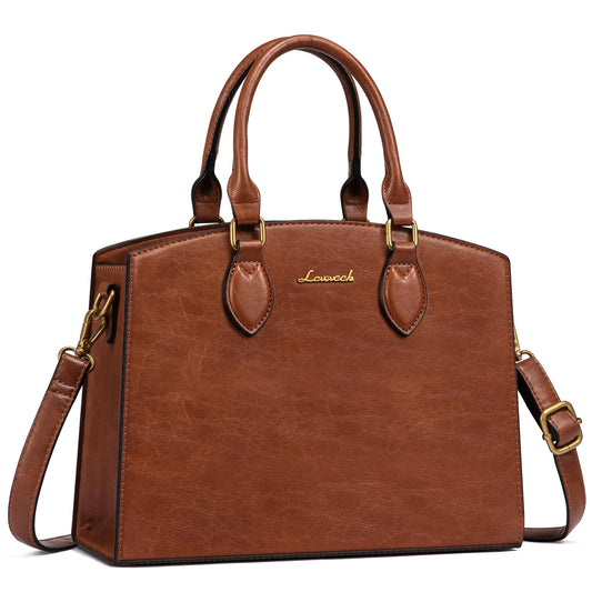 LOVEVOOK Purse Handbag for Women, Vintage Tote Shoulder Bag Trendy, PU Leather Satchel Bag, Medium Ladies Hand Bag Brown