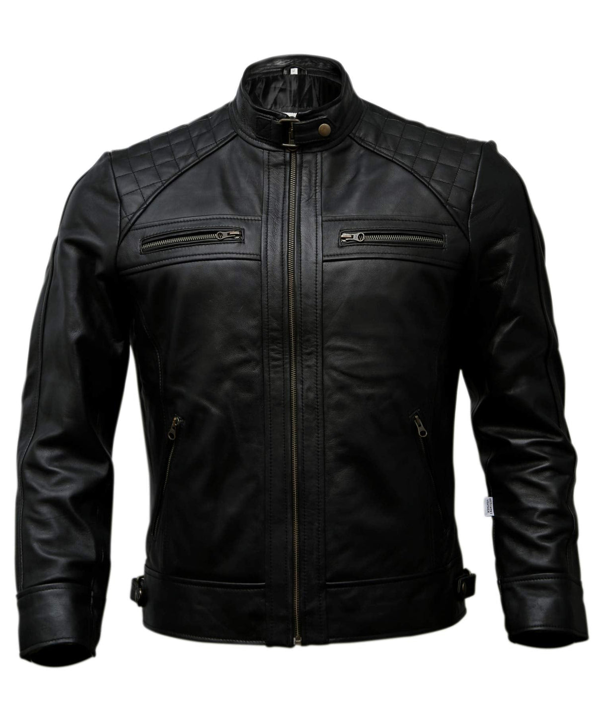 Mens Genuine Leather Biker Jacket Black | Vintage Brown Distressed Lambskin Motorcycle Jackets for Men (Black, Large)
