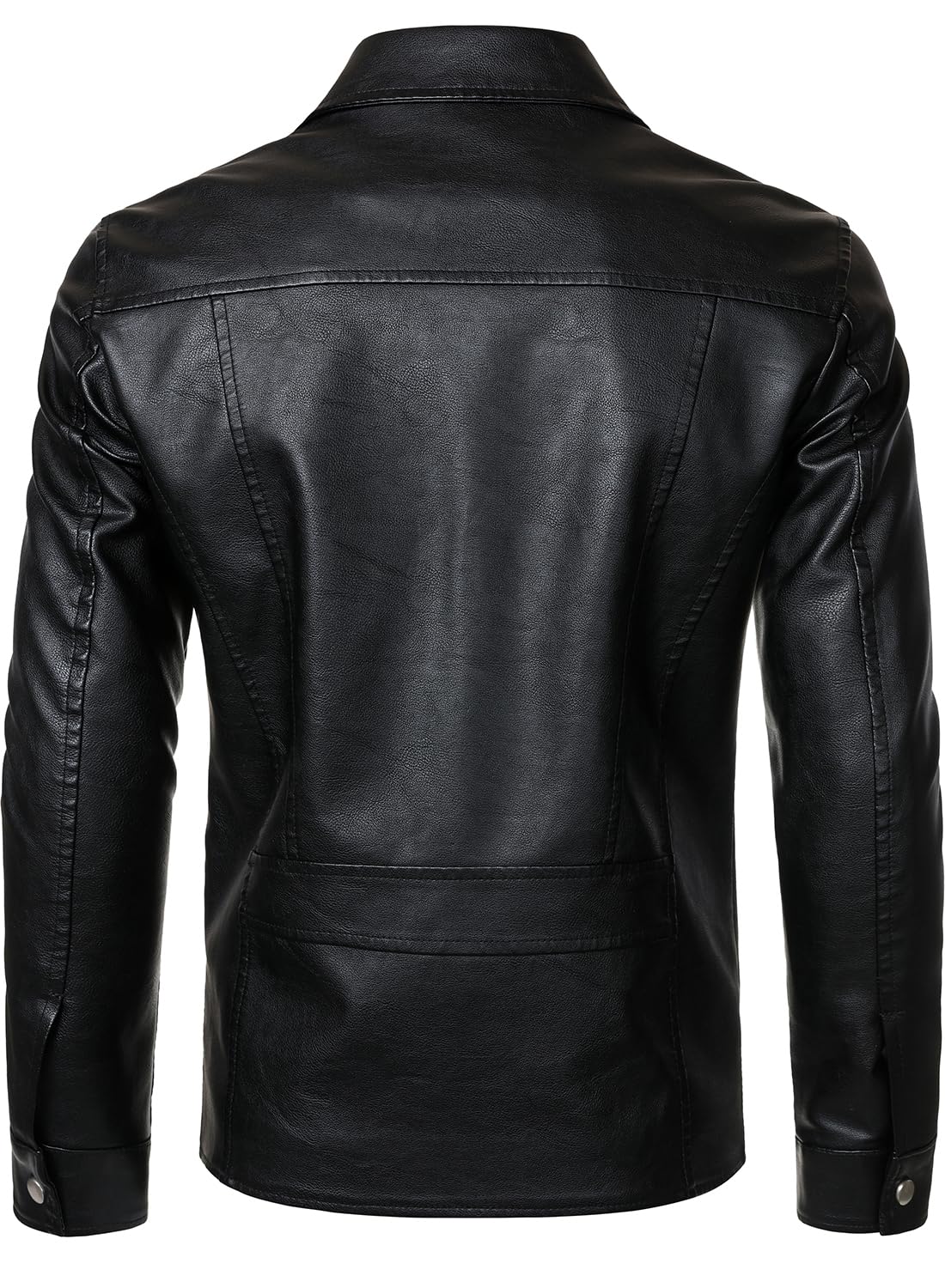 HOOD CREW Men’s Classic Faux Leather Jackets Turn Down Collar Leather Coat Lightweight Outerwear Biker Jacket Black M