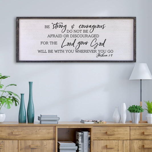 Be Strong And Courageous Sign Wall Decor 40"x15" Large Farmhouse Living Room Plaque Joshua 1:9 Bible Verse Inspirational Quote Positive Faith Home Hanging Rustic Catholic Scripture Christian Art (Black)