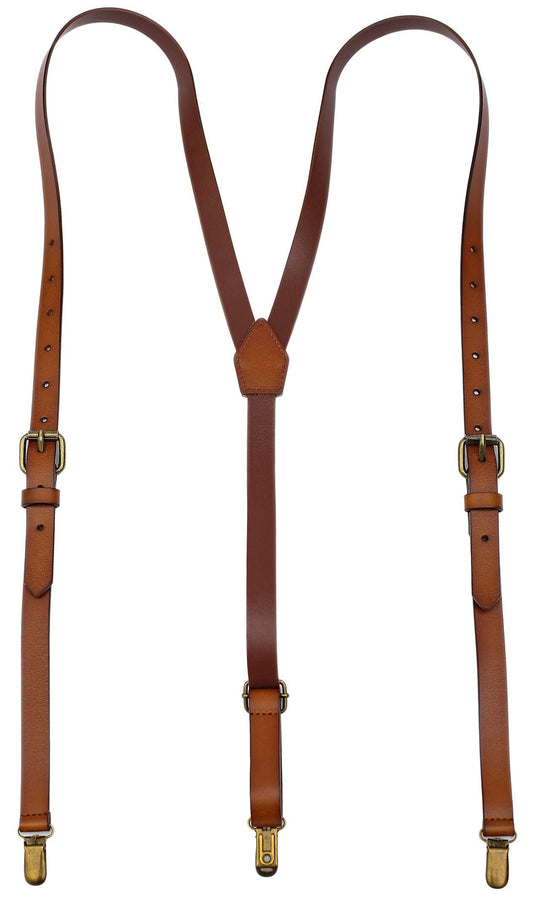 EURYNOME Leather Suspenders For Men, Brown Genuine Leather Suspenders Groomsmen Gifts (01#, M)