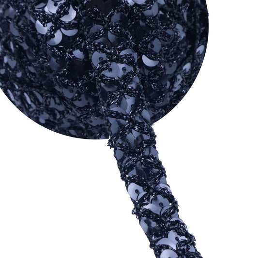 SEWDIYTR Sequin Lace Trim Gimp Braid Lace Ribbon Glitter Sequin Trim for Crafts, Embellishments, Costume Accessories 10 Yards (Black)
