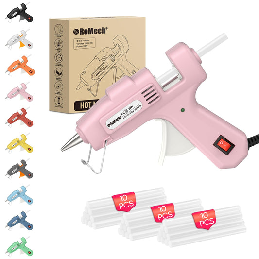 ROMECH 20W Mini Hot Glue Gun with 30 Glue Sticks Set, Fast Preheating Hot Glue Gun Kit Heavy Duty Gluegun for Craft, DIY, Repairs (Pink)