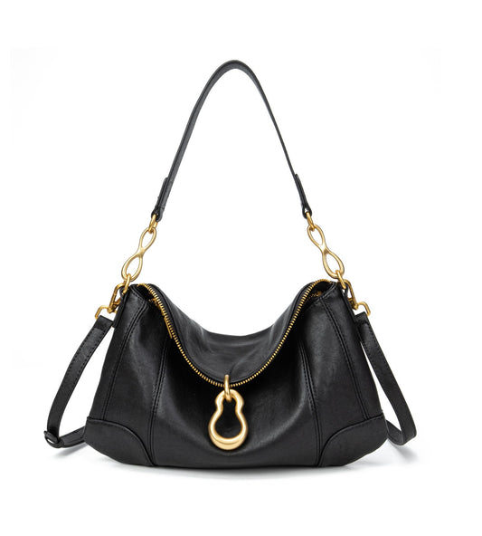 KingTo Shoulder Bag for Women Small Hobo Purse with Metal Pendant Embellished Retro Handbag Satchel (A-Black)