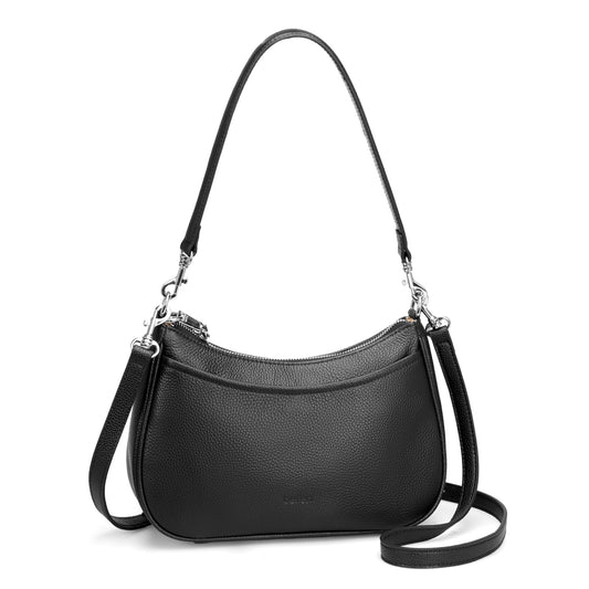 befen Anti Theft Genuine Leather Crossbody Bags for Women Black Shoulder Purses Designer Trendy Hobo Bag with RFID Blocking Soft Leather Purse Travel Womens Handbag Shoulder with 2 Detachable Straps