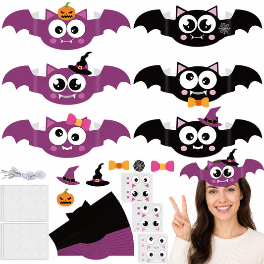 Qyeahkj 24 Sets Halloween Bat Paper Headband Crown Craft Kits Bat Theme Paper Crown Making Kit Easy DIY Art and Craft Crown Hats Halloween Party Supplies for Activities & Parties