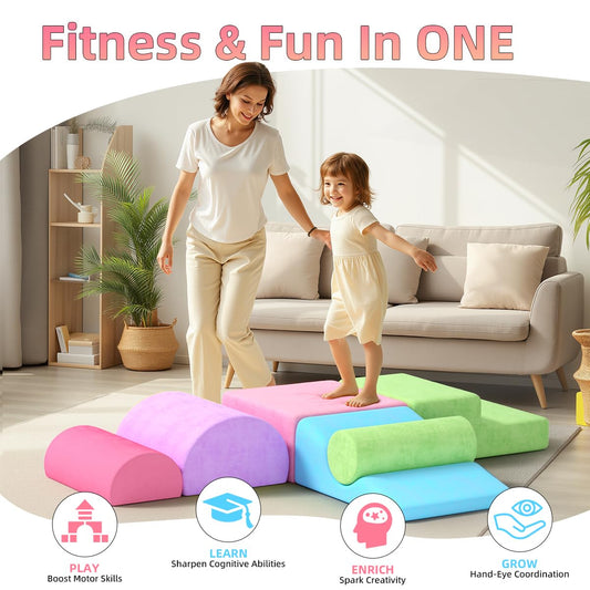 cjdropshipping 8 Piece Toddler Climbing Blocks，Soft Play Climbing Toys Indoor for Toddlers Ideal Crawling and Exploration Play Set for Baby Gym/Toddler Playground (Macaron Color, 8pcs)