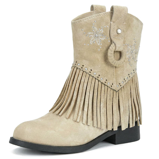 Choiran Fringe Cowgirl Boots for Girls - Floral Cowboy Boots for Little Kid/Big Kid/Toddler, Comfortable Non-Slip Suede Western Shoes for Daily, Rodeo Theme Party, Casual Wear