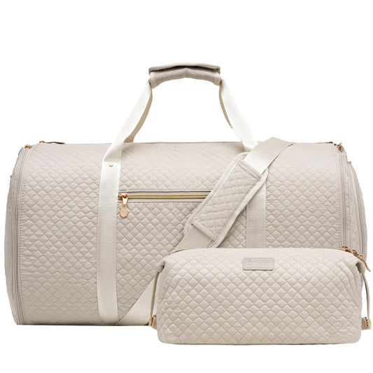 Coolife Garment Bag Carry On Convertible Travel Duffel Bag with Shoe Pouch Weekender Bag for Women Men 2 in 1 Hanging Suit Bag with Shoulder Strap Business Travel Bag (White, Standard)
