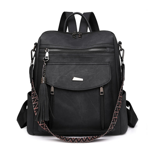 ROOSALANCE Backpack Purse for Women Pu Leather Backpack Fashion Ladies Shoulder Bag Handbags for Travel Daily Use, Black