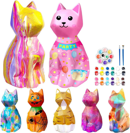 Goody King Paint Your Own Cat Lamp Kit, 2PCS DIY Cat Crafts Night Light, Easter Basket Stuffers, Arts & Crafts for Kids Ages 8-12, Painting Kit for Kids, Easter Birthday Gifts for Kids Ages 4 5 6 7 8+