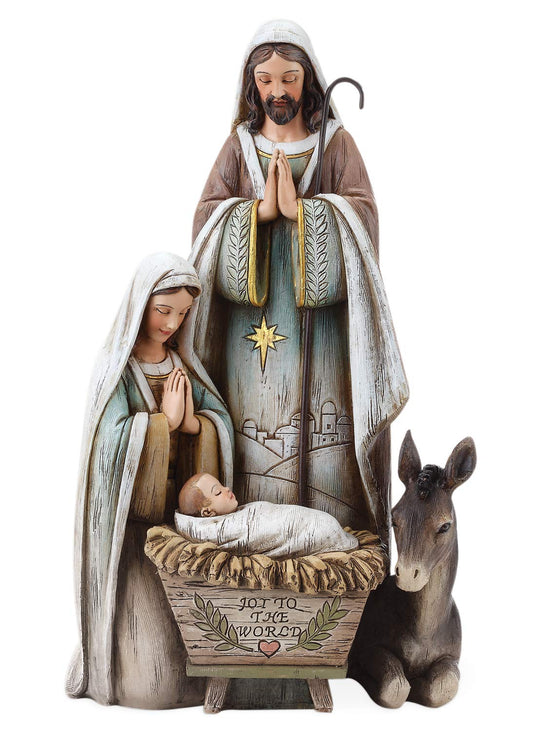 Joseph's Studio by Roman, 10.5" H Holy Family Figure with Donkey Nativity Figure, Religious Christmas Decor