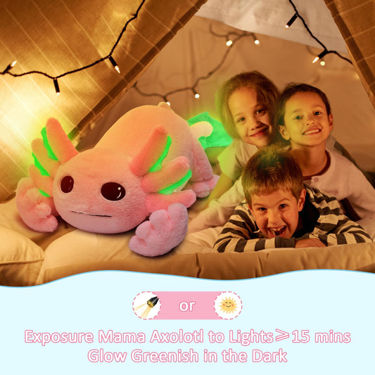 MaoGoLan Giant Axolotl Plush Toy Stuffed Animal, 40" Glow in The Dark Axolotl Plush Pillow for Girl Boy Kid, Soft Jumbo Pink Salamander Body Pillow for Birthday Gift Baby Shower Party Favor Decor