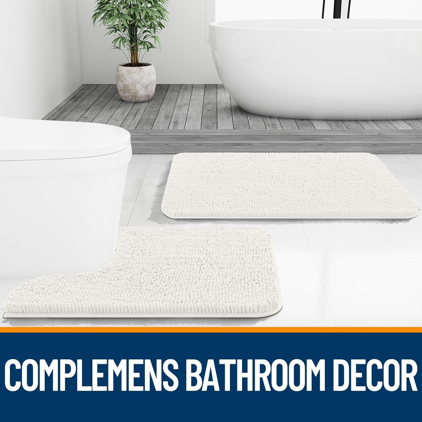 OLANLY Bathroom Rugs - Extra Soft Absorbent Chenille Bath Mats | 30x18, Quick Dry, Ivory